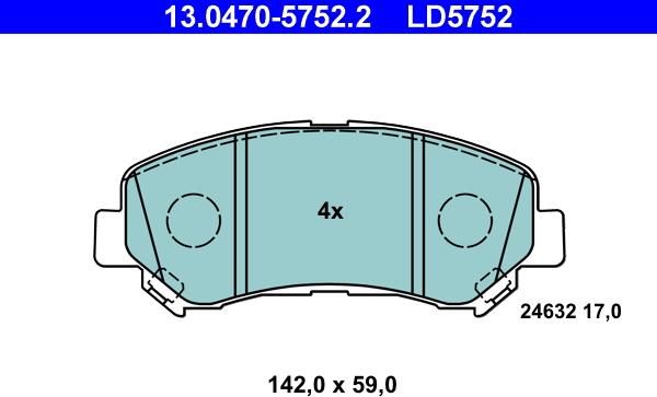 ATE 13.0470-5752.2 - Тормозные колодки, дисковые, комплект autospares.lv