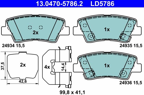 ATE 13.0470-5786.2 - Тормозные колодки, дисковые, комплект autospares.lv