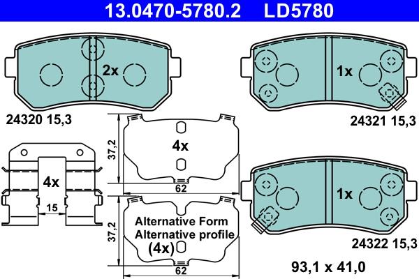 ATE 13.0470-5780.2 - Тормозные колодки, дисковые, комплект autospares.lv