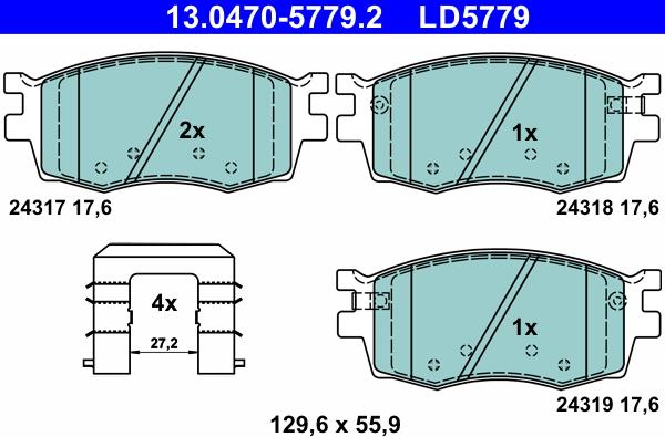 ATE 13.0470-5779.2 - Тормозные колодки, дисковые, комплект autospares.lv