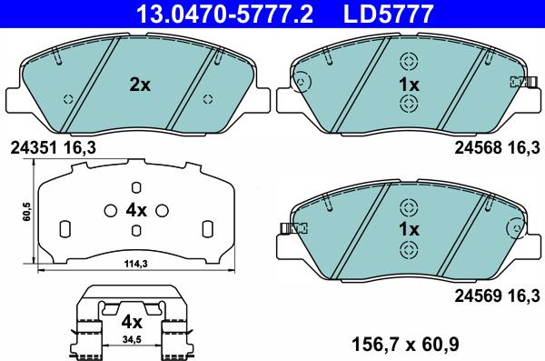 ATE 13.0470-5777.2 - Тормозные колодки, дисковые, комплект autospares.lv