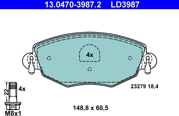 ATE 13.0470-3987.2 - Тормозные колодки, дисковые, комплект autospares.lv