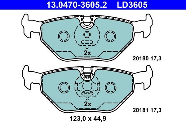 ATE 13.0470-3605.2 - Тормозные колодки, дисковые, комплект autospares.lv