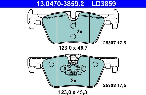 ATE 13.0470-3859.2 - Тормозные колодки, дисковые, комплект autospares.lv