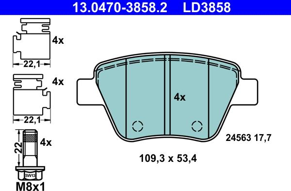 ATE 13.0470-3858.2 - Тормозные колодки, дисковые, комплект autospares.lv