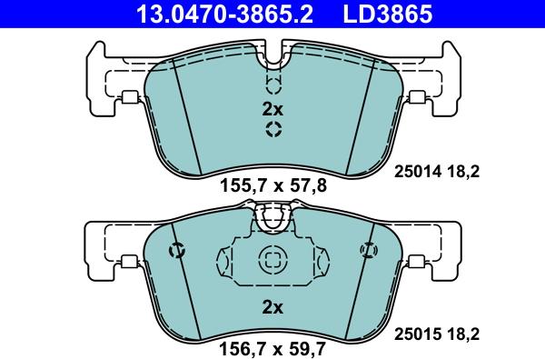 ATE 13.0470-3865.2 - Тормозные колодки, дисковые, комплект autospares.lv