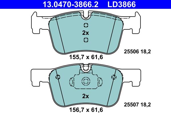 ATE 13.0470-3866.2 - Тормозные колодки, дисковые, комплект autospares.lv