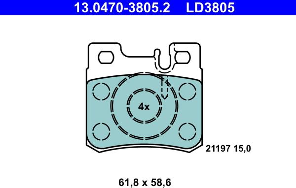 ATE 13.0470-3805.2 - Тормозные колодки, дисковые, комплект autospares.lv