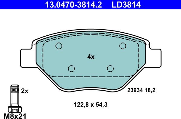 ATE 13.0470-3814.2 - Тормозные колодки, дисковые, комплект autospares.lv