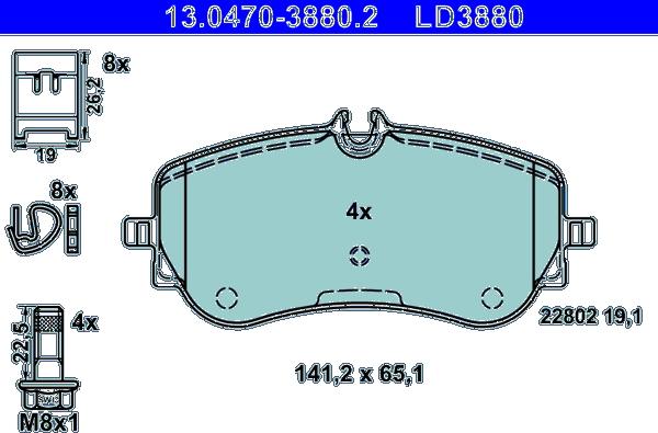 ATE 13.0470-3880.2 - Тормозные колодки, дисковые, комплект autospares.lv