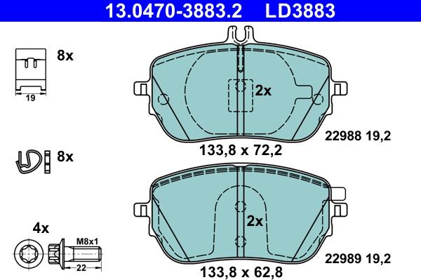 ATE 13.0470-3883.2 - Тормозные колодки, дисковые, комплект autospares.lv