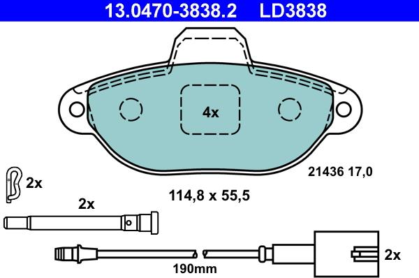 ATE 13.0470-3838.2 - Тормозные колодки, дисковые, комплект autospares.lv