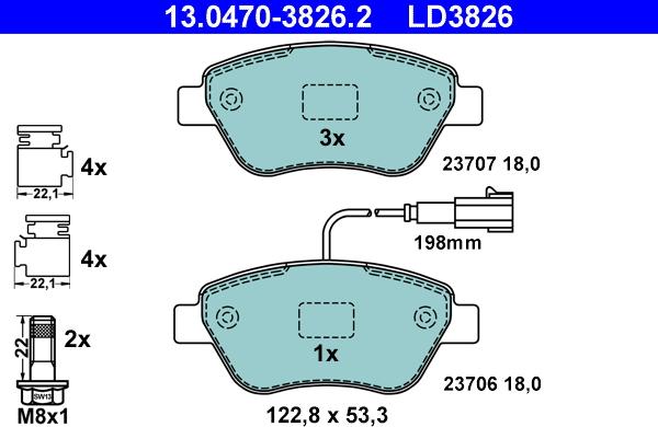 ATE 13.0470-3826.2 - Тормозные колодки, дисковые, комплект autospares.lv