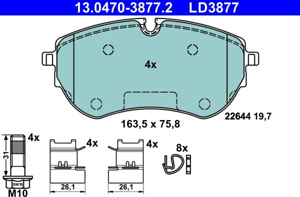 ATE 13.0470-3877.2 - Тормозные колодки, дисковые, комплект autospares.lv