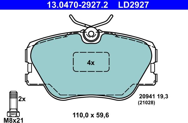 ATE 13.0470-2927.2 - Тормозные колодки, дисковые, комплект autospares.lv