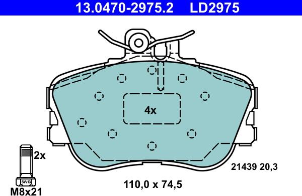 ATE 13.0470-2975.2 - Тормозные колодки, дисковые, комплект autospares.lv