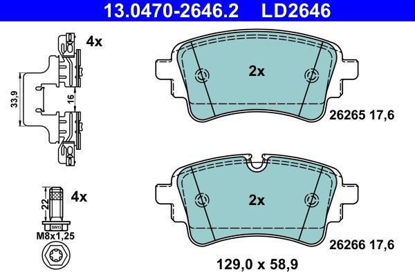 ATE 13.0470-2646.2 - Тормозные колодки, дисковые, комплект autospares.lv