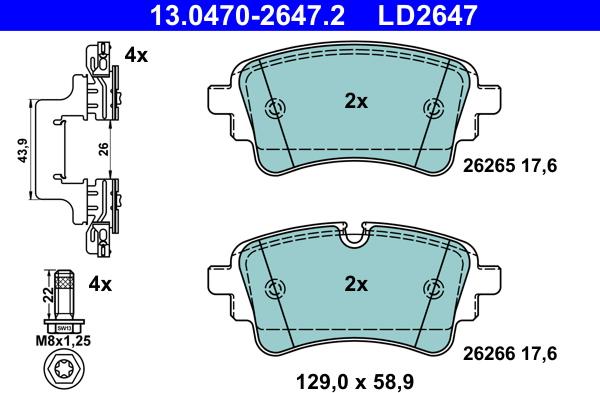 ATE 13.0470-2647.2 - Тормозные колодки, дисковые, комплект autospares.lv