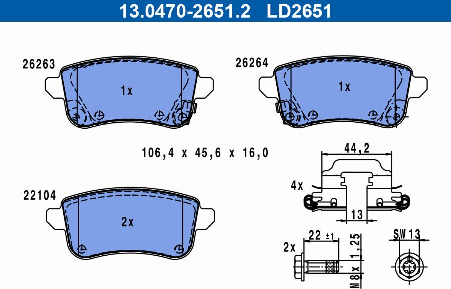 ATE 13.0470-2651.2 - Тормозные колодки, дисковые, комплект autospares.lv