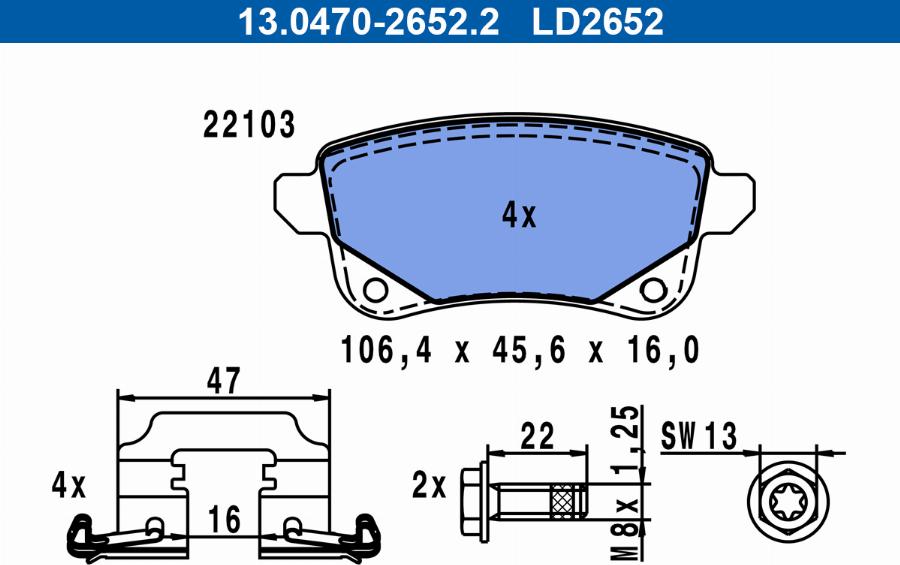 ATE 13.0470-2652.2 - Тормозные колодки, дисковые, комплект autospares.lv