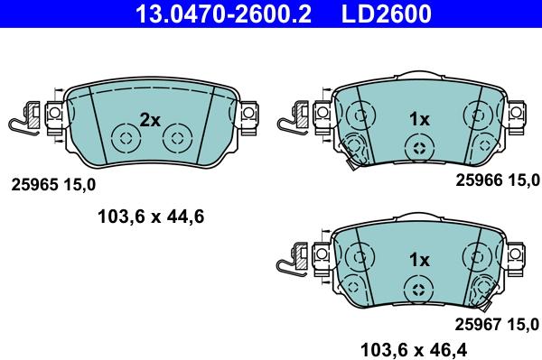 ATE 13.0470-2600.2 - Тормозные колодки, дисковые, комплект autospares.lv