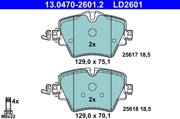 ATE 13.0470-2601.2 - Тормозные колодки, дисковые, комплект autospares.lv