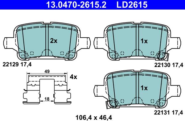 ATE 13.0470-2615.2 - Тормозные колодки, дисковые, комплект autospares.lv