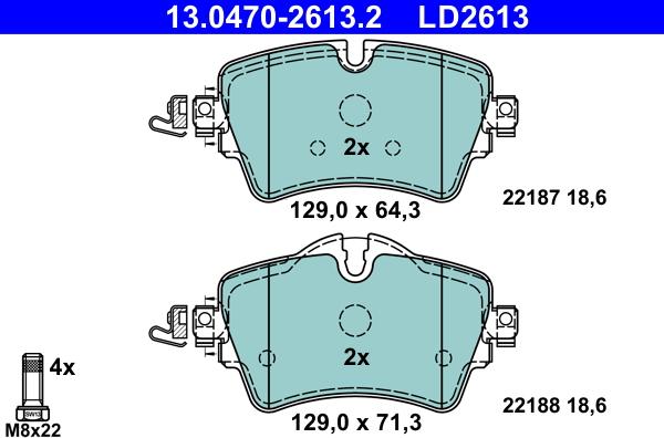 ATE 13.0470-2613.2 - Тормозные колодки, дисковые, комплект autospares.lv