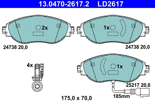 ATE 13.0470-2617.2 - Тормозные колодки, дисковые, комплект autospares.lv