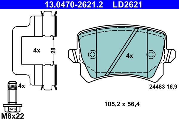 ATE 13.0470-2621.2 - Тормозные колодки, дисковые, комплект autospares.lv