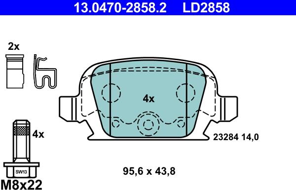 ATE 13.0470-2858.2 - Тормозные колодки, дисковые, комплект autospares.lv