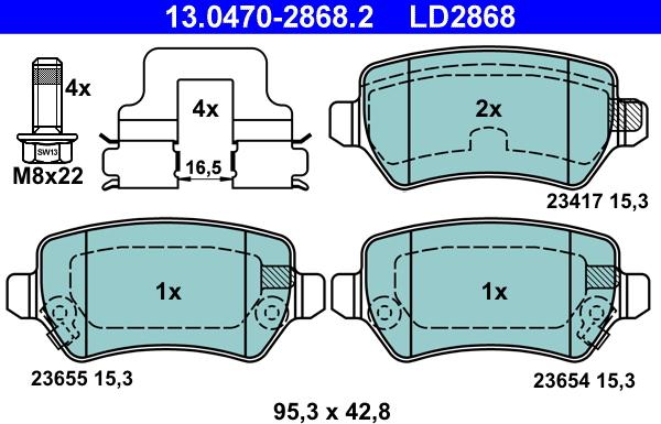 ATE 13.0470-2868.2 - Тормозные колодки, дисковые, комплект autospares.lv