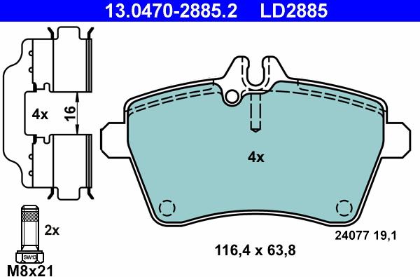 ATE 13.0470-2885.2 - Тормозные колодки, дисковые, комплект autospares.lv