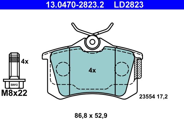 ATE 13.0470-2823.2 - Тормозные колодки, дисковые, комплект autospares.lv