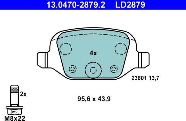 ATE 13.0470-2879.2 - Тормозные колодки, дисковые, комплект autospares.lv