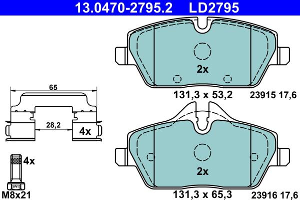 ATE 13.0470-2795.2 - Тормозные колодки, дисковые, комплект autospares.lv