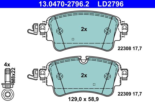 ATE 13.0470-2796.2 - Тормозные колодки, дисковые, комплект autospares.lv