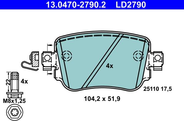 ATE 13.0470-2790.2 - Тормозные колодки, дисковые, комплект autospares.lv