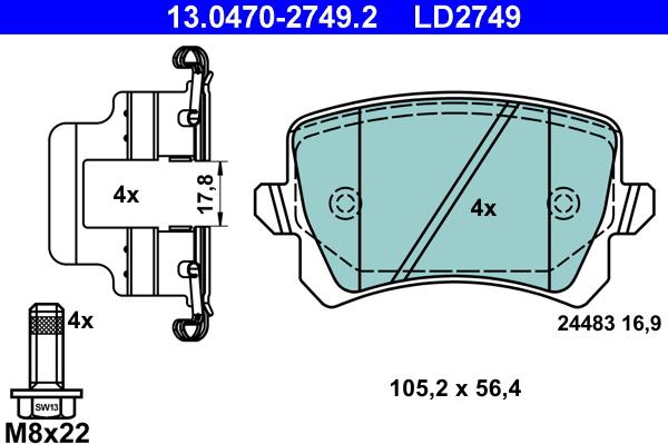 ATE 13.0470-2749.2 - Тормозные колодки, дисковые, комплект autospares.lv