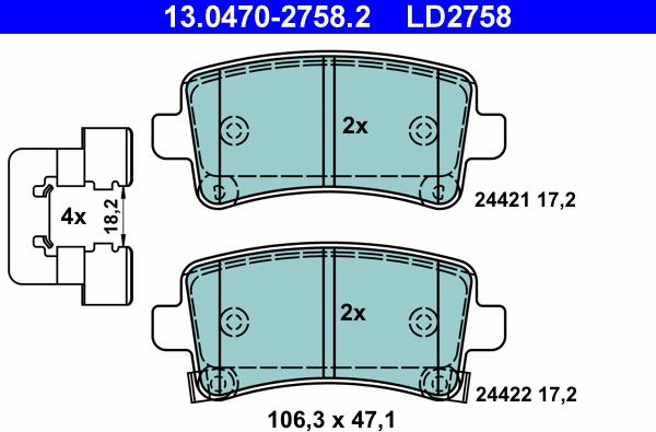 ATE 13.0470-2758.2 - Тормозные колодки, дисковые, комплект autospares.lv