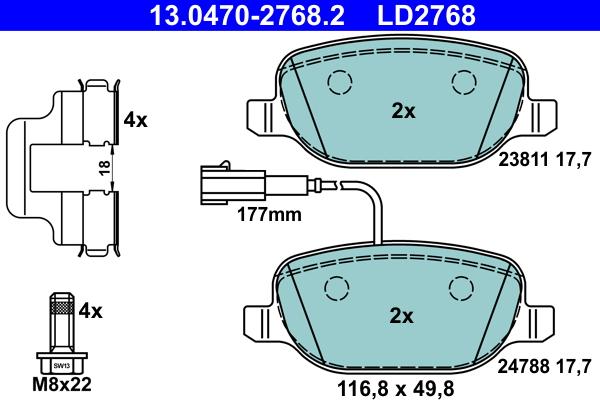 ATE 13.0470-2768.2 - Тормозные колодки, дисковые, комплект autospares.lv