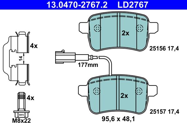 ATE 13.0470-2767.2 - Тормозные колодки, дисковые, комплект autospares.lv