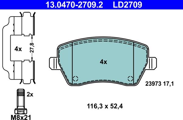 ATE 13.0470-2709.2 - Тормозные колодки, дисковые, комплект autospares.lv