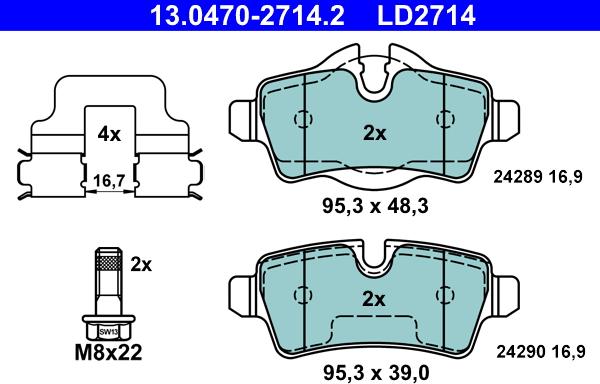 ATE 13.0470-2714.2 - Тормозные колодки, дисковые, комплект autospares.lv