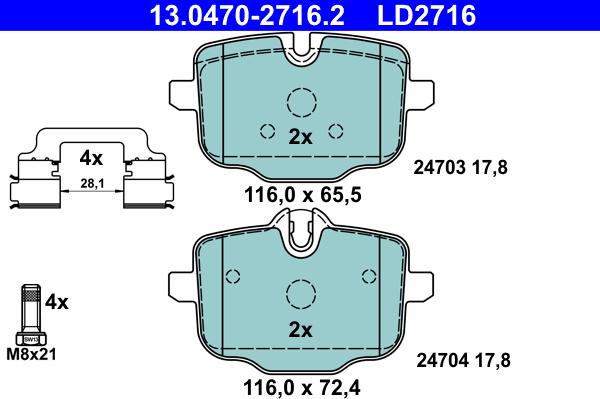 ATE 13.0470-2716.2 - Тормозные колодки, дисковые, комплект autospares.lv