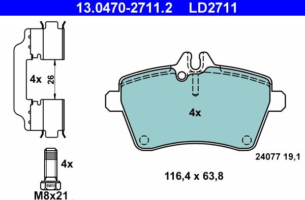 ATE 13.0470-2711.2 - Тормозные колодки, дисковые, комплект autospares.lv