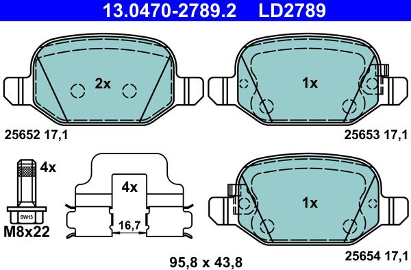 ATE 13.0470-2789.2 - Тормозные колодки, дисковые, комплект autospares.lv