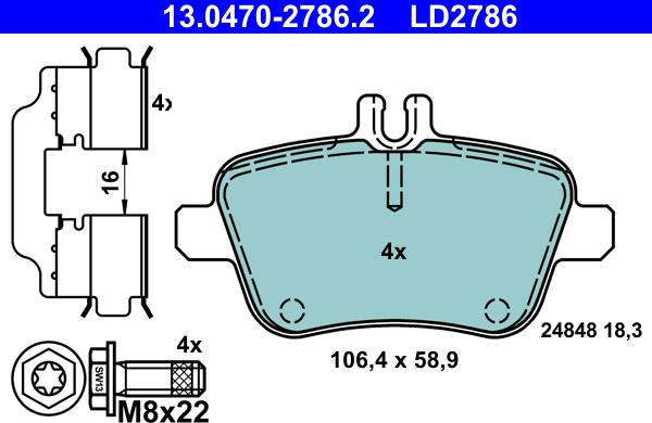 ATE 13.0470-2786.2 - Тормозные колодки, дисковые, комплект autospares.lv