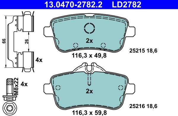 ATE 13.0470-2782.2 - Тормозные колодки, дисковые, комплект autospares.lv