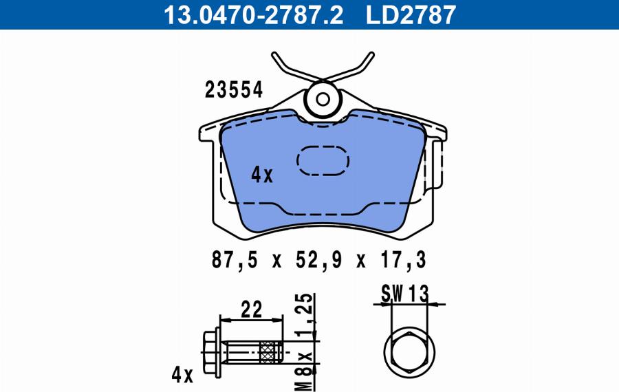 ATE 13.0470-2787.2 - Тормозные колодки, дисковые, комплект autospares.lv